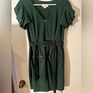 Jessica Simpson Zip Front Puff Pleated Sleeve Belted Dress US 12
